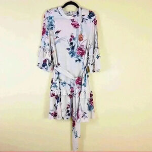 Label Of Love Floral Bird Peasant Ruffle High Neck Tie Waist Mini Dress Size 10